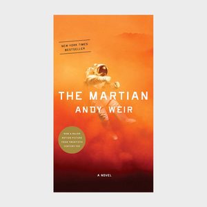 Astronaut floats in an orange, dusty Martian landscape. Text reads: 