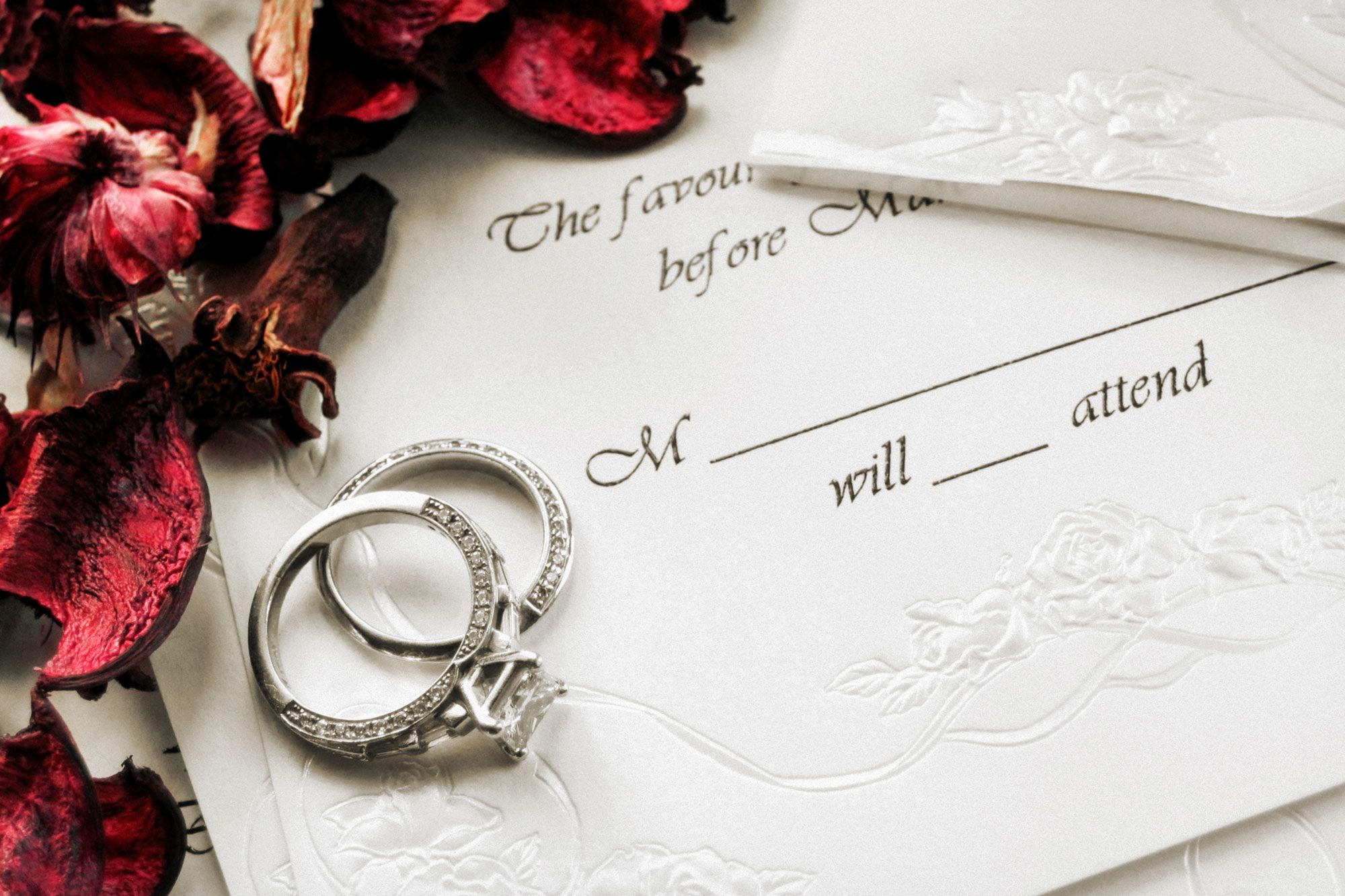 Wedding Rsvp Card With Rose Petals