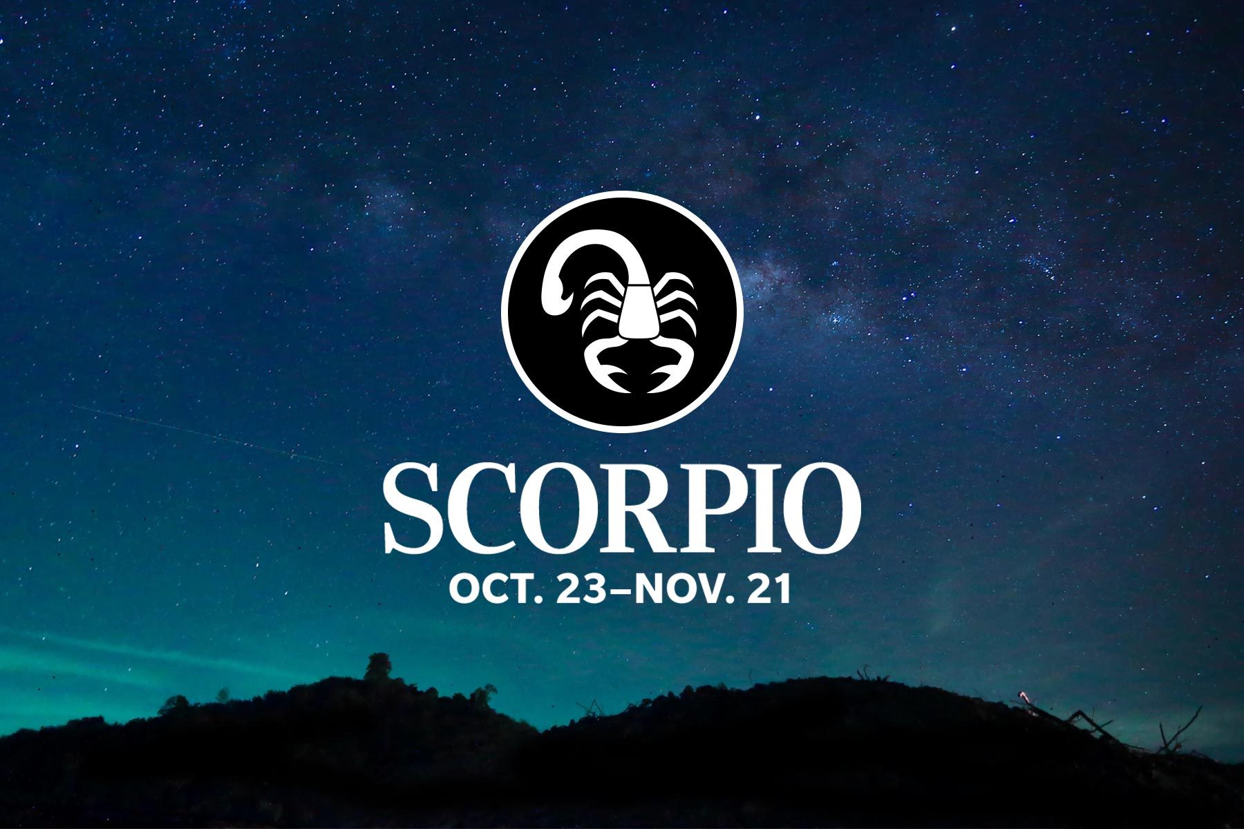 Zodiac Sign Colors scorpio on galaxy background, blue and turquoise