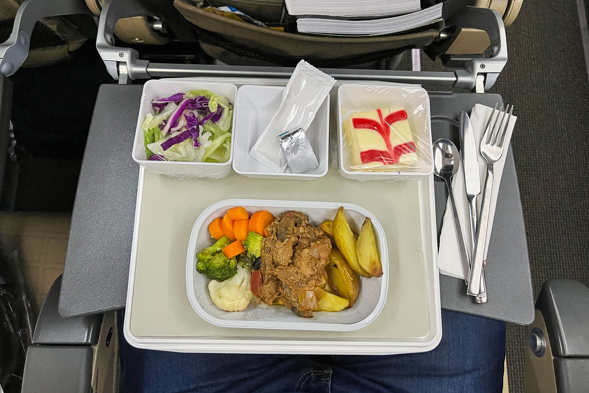 Overhead View Of Basic Inflight Meal Of Economy Class