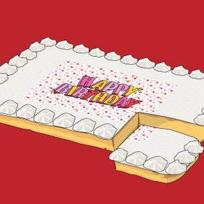 Rectangular cake, with a slice removed, displays 