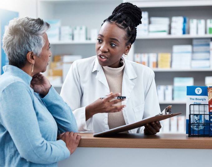 Pharmacy,,medical,or,insurance,with,a,customer,and,black,woman