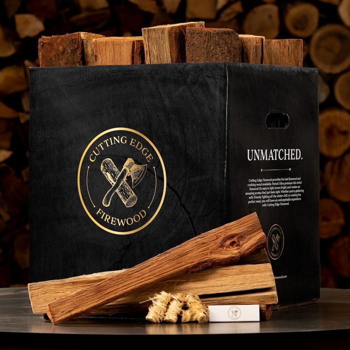 Box holds firewood, labeled 