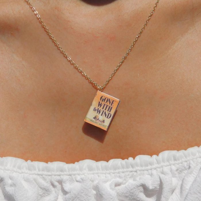 Necklace features a tiny 