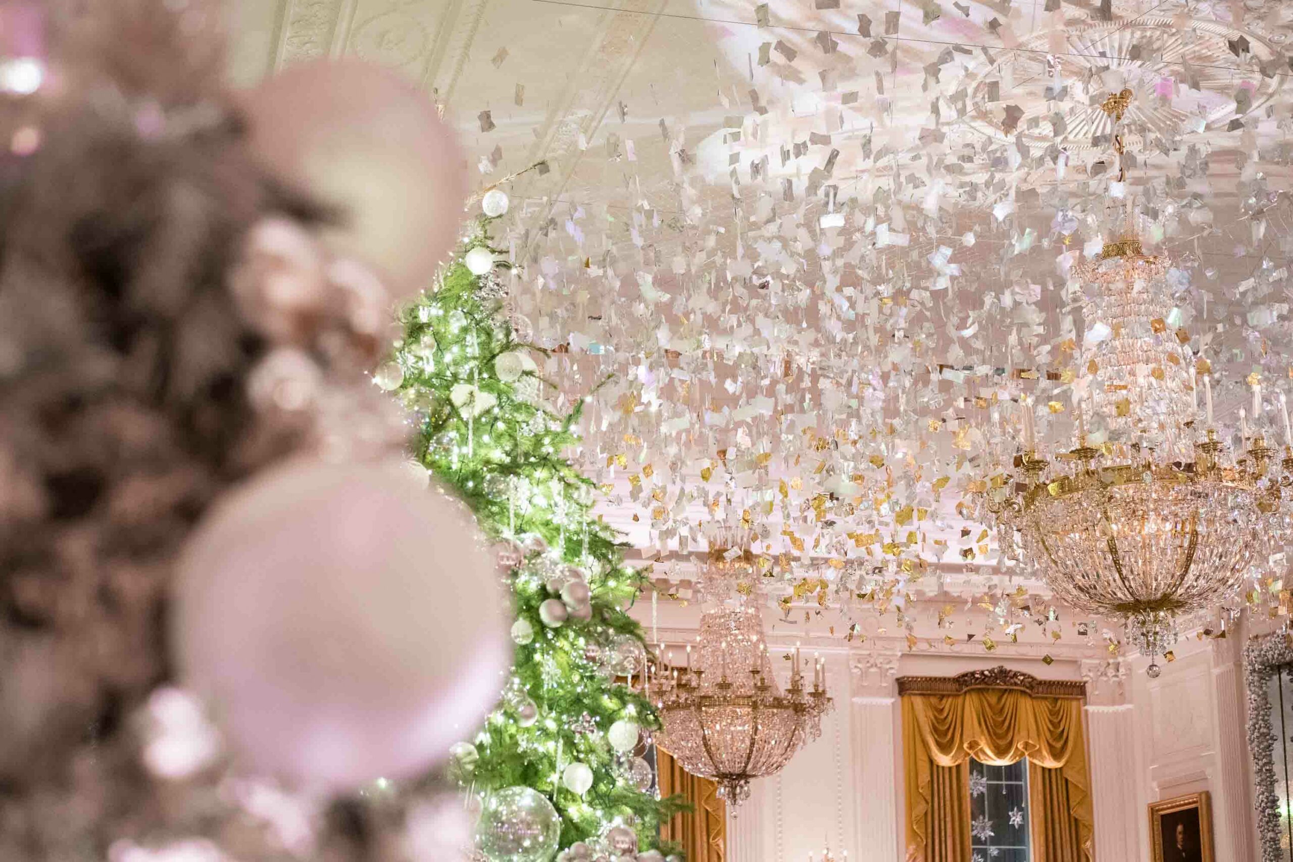 The East Room is decorated for the holidays, Sunday, December 1, 2024, at the White House. 