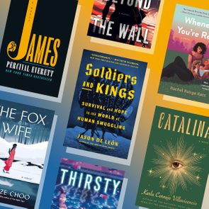 Books overlap; covers feature titles like 