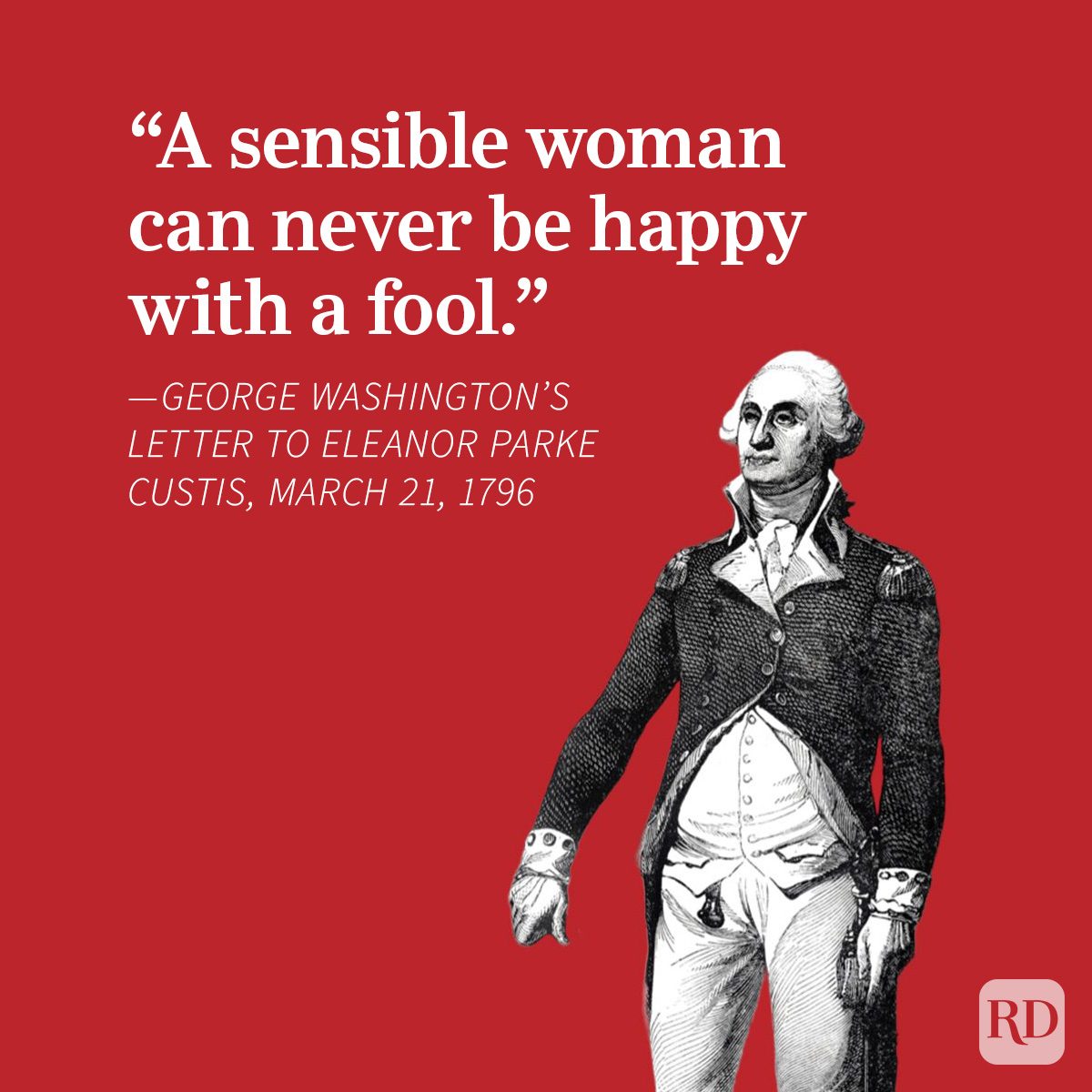 Famous George Washington Quotes Graphic on red background