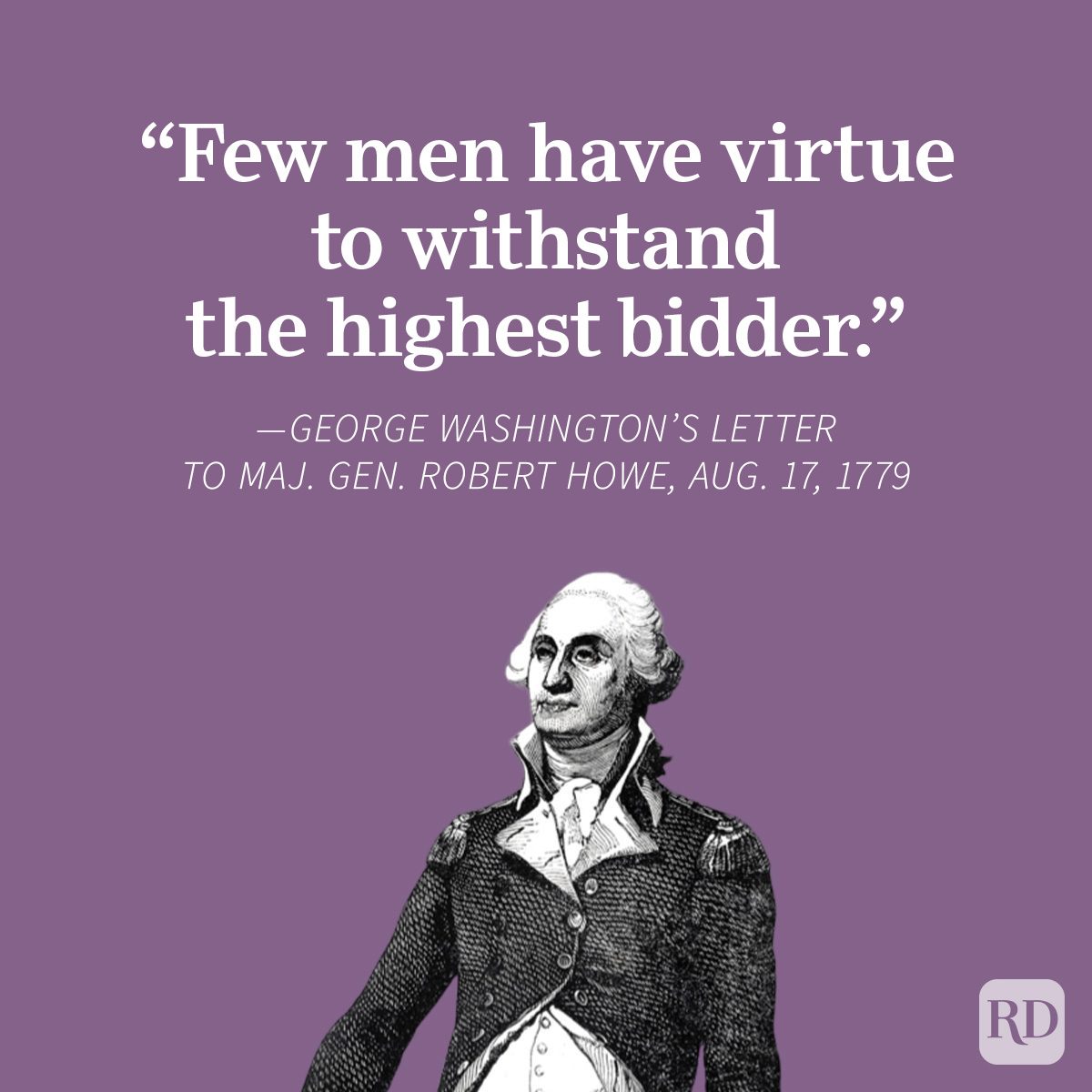 Famous George Washington Quotes Graphic on purple background