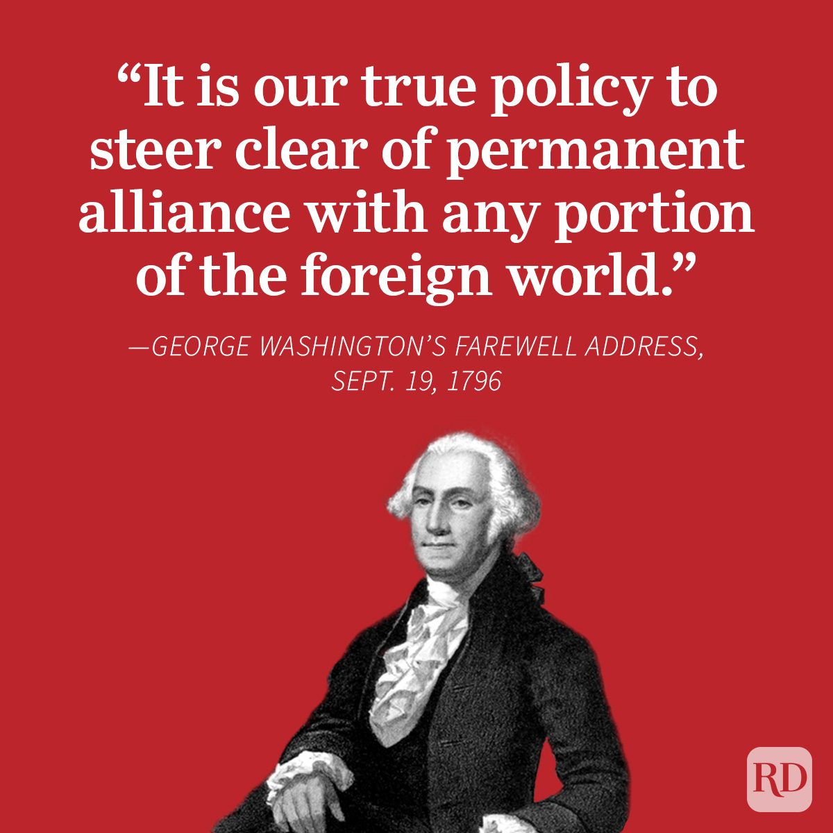 Famous George Washington Quotes Graphic on red background