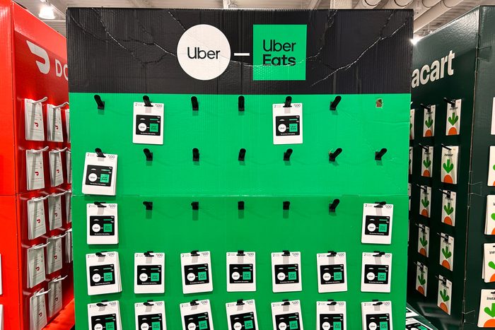 uber eats gift cards on display at costco store