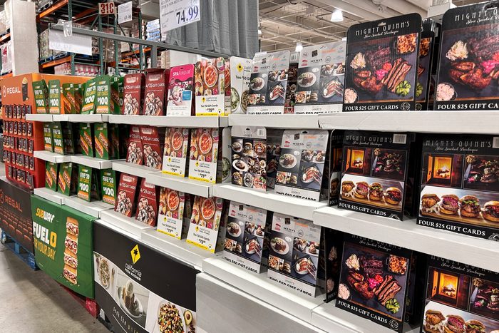 gift cards on display at costco store
