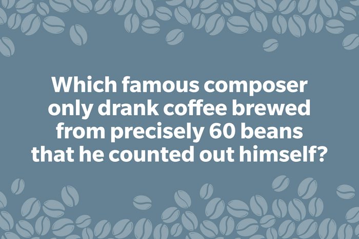 Coffee Trivia Question on a frame of coffee beans graphic