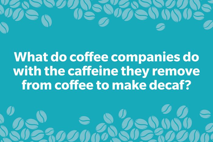 Coffee Trivia Question on a frame of coffee beans graphic blue
