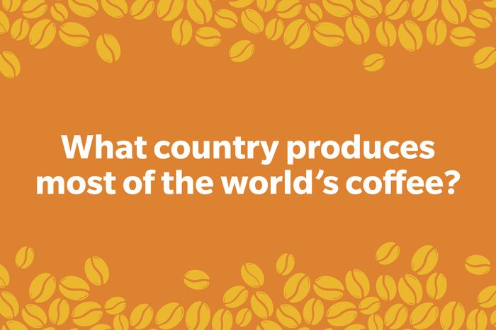 Coffee Trivia Question on a frame of coffee beans graphic