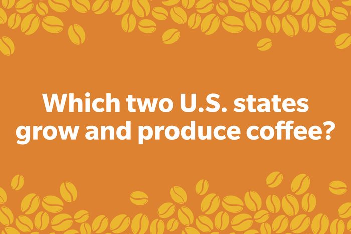 Coffee Trivia Question on a frame of coffee beans graphic