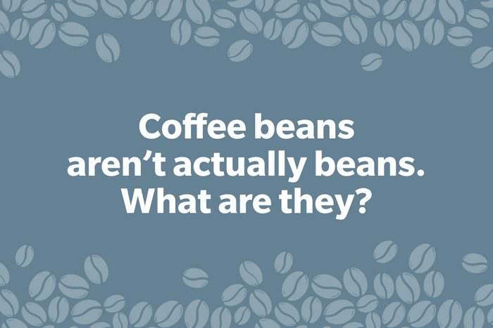 Coffee Trivia Question on a frame of coffee beans graphic