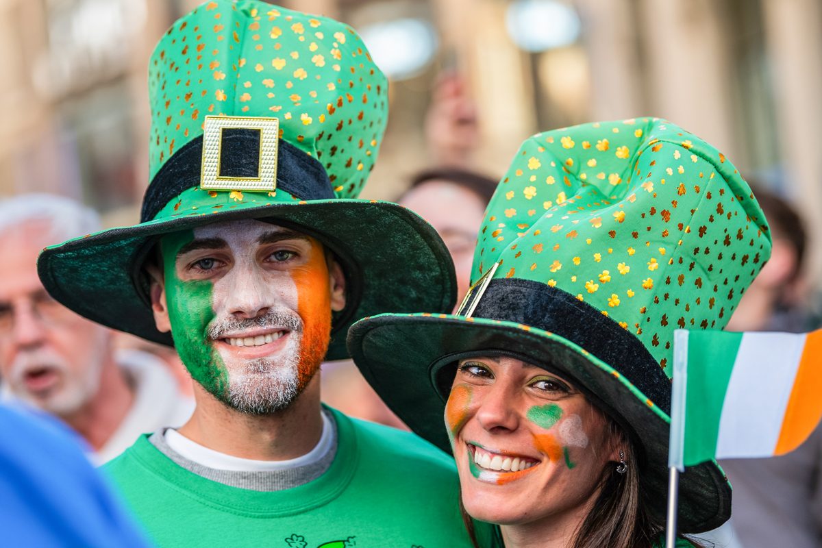 Couple With The Irish Flag Painted On Faces Saint Patricks Day Parade