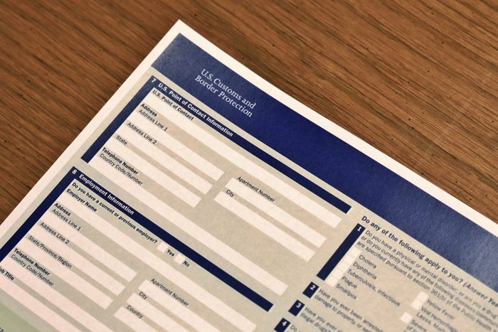Visa application from the US Custom and Border Protection