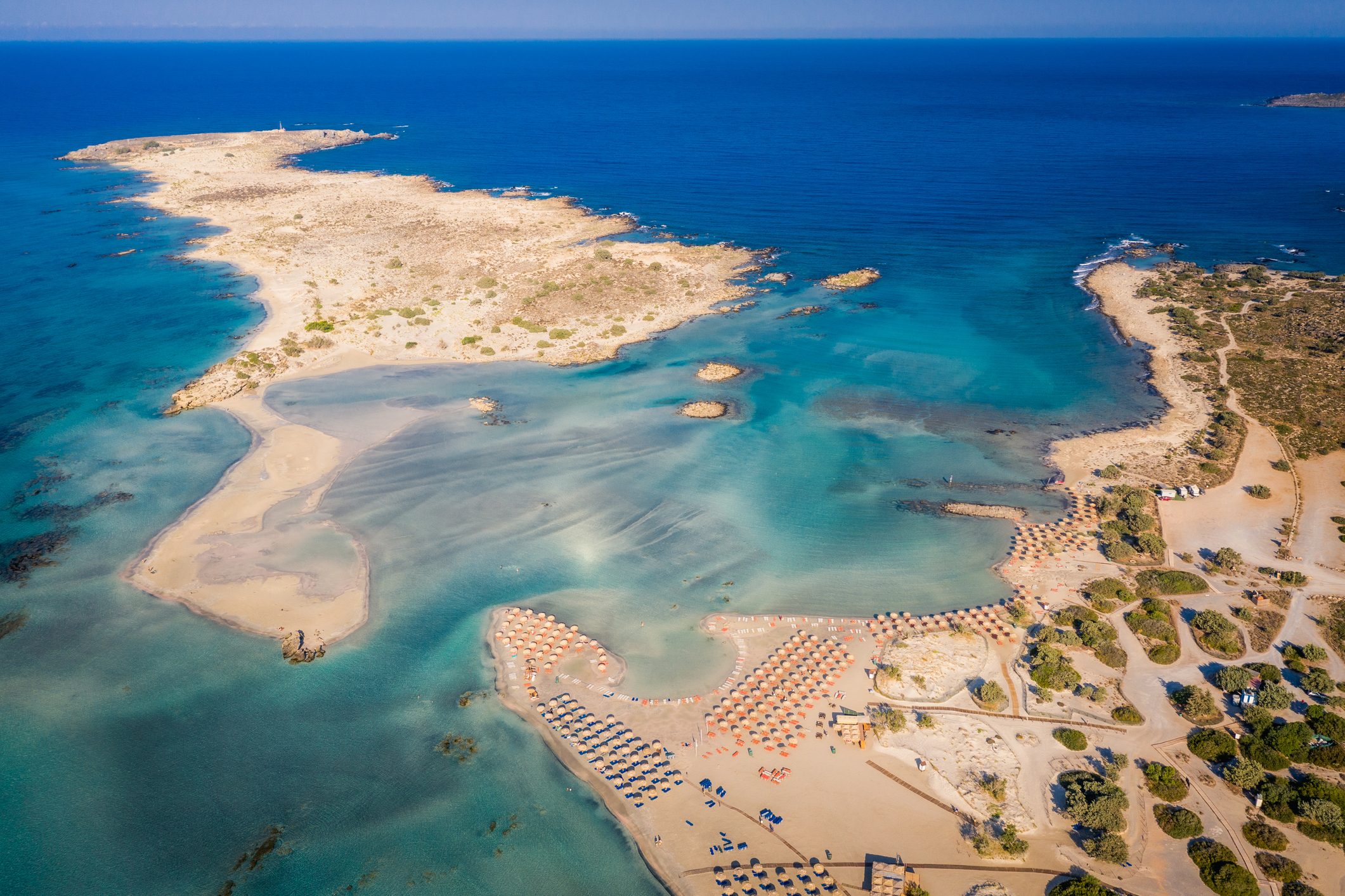 Aerial view of Elafonisi Beach and lagoon