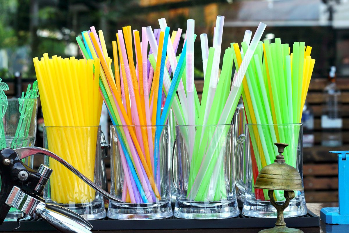Plastic Drinking Vivid Straws In The Restaurant Bar