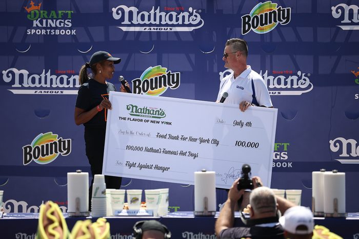 nathan's donation cheque for hot dogs