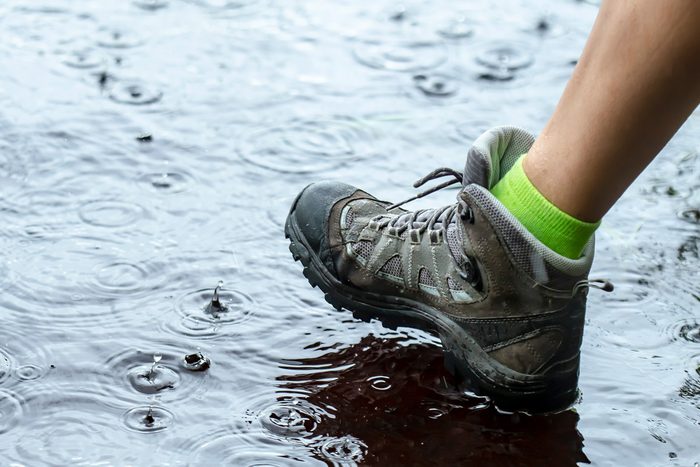 close up of shoes in rain