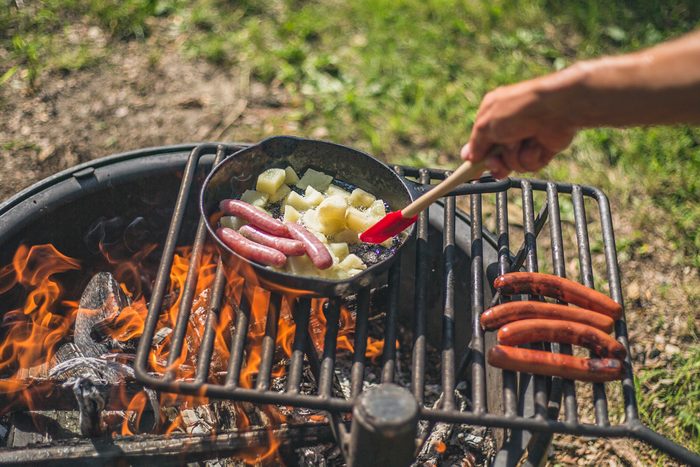 cooking food at camping site