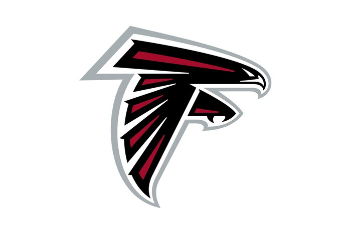 Atlanta Falcons logo is a flying falcon reaching out with a claw and at the same time on the whole it looks like a big capital letter F.
