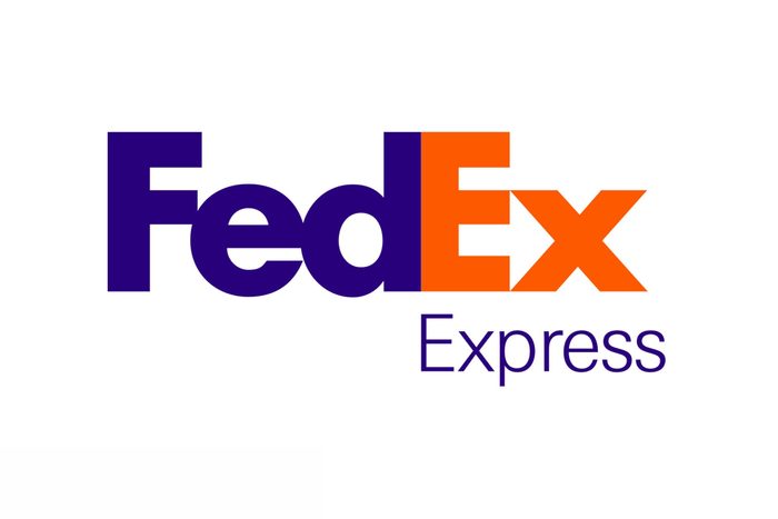 The text "FedEx Express" is bold, featuring blue and orange letters with a hidden white arrow in the "Ex."