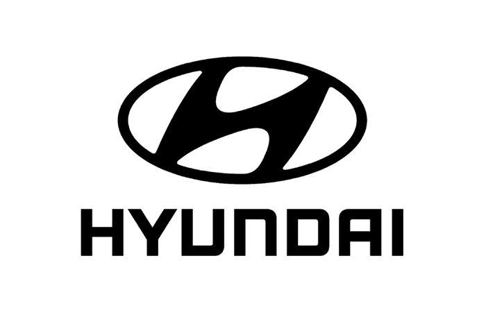 Black Hyundai logo displays stylized "H" enclosed in oval, with "HYUNDAI" text beneath, on a white background.