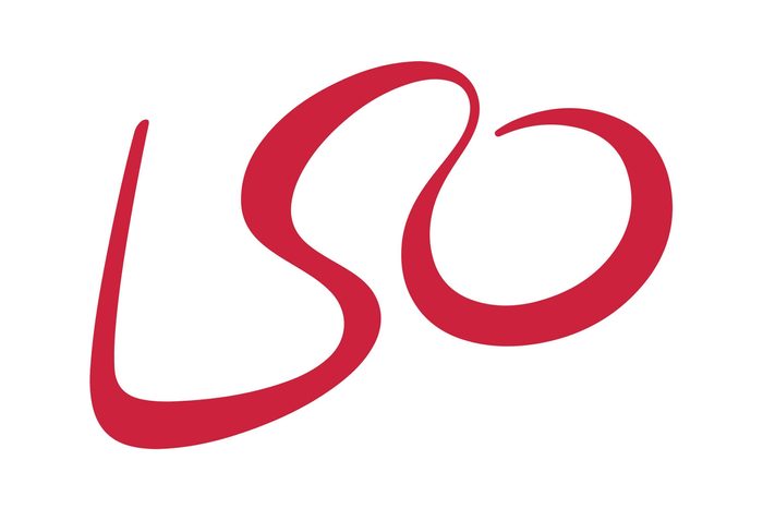 Red abstract logo, forming the letters "LSO" with sweeping, fluid curves on a plain white background.