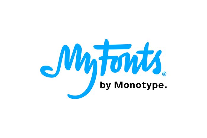 A bright blue logo saying "my fonts" with the letter M shaped almost like a hand suggestive of you get everything you lay hands on, on this website.