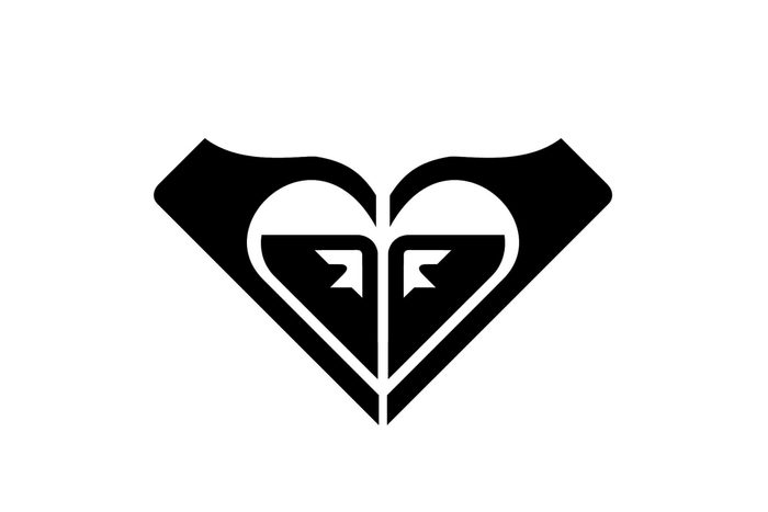 Black heart-shaped logo featuring a stylized mountain and wave design on a white background.