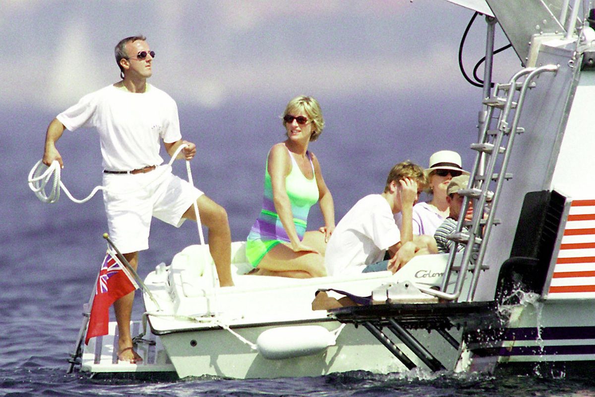 Diana, Princess of Wales and son HRH Prince William are seen holidaying with Dodi Al Fayed (not pictured) in St Tropez in the summer of 1997