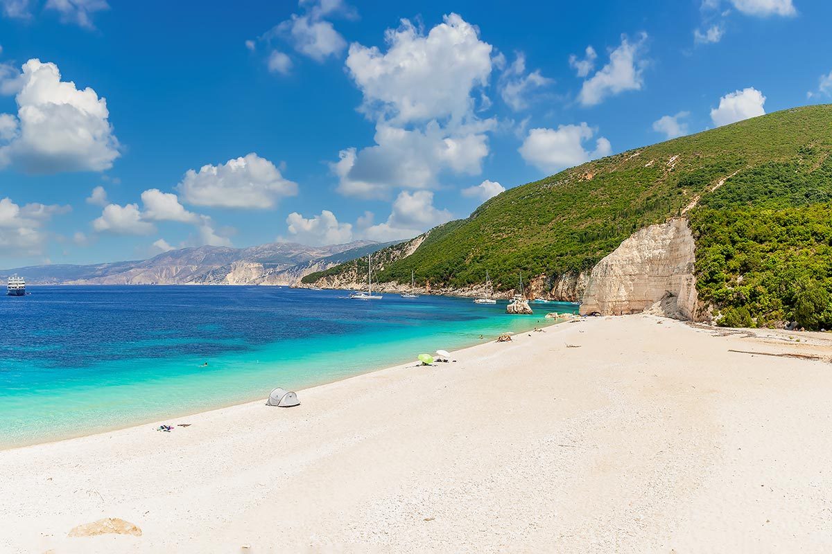 Landscape with Fteri beach on Kefalonia, Greece